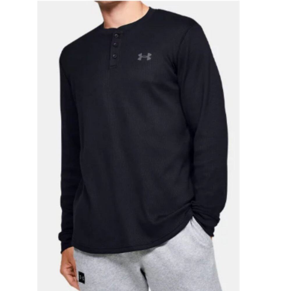 NWOT Under Armour Men's UA Waffle Black Henley Shirt Size S Style 1281174